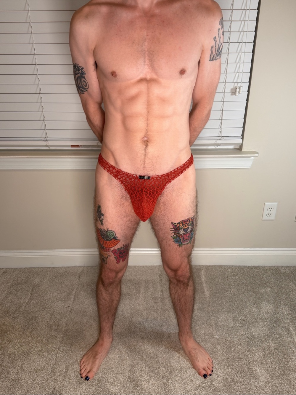 Men's Orange Lace Low-Rise Thong Underwear